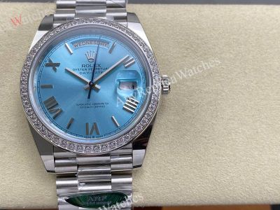 AR Factory Rolex Daydate 40*12.2mm 3255 Movement Blue Face Romans Markers Diamond Bezel Watch